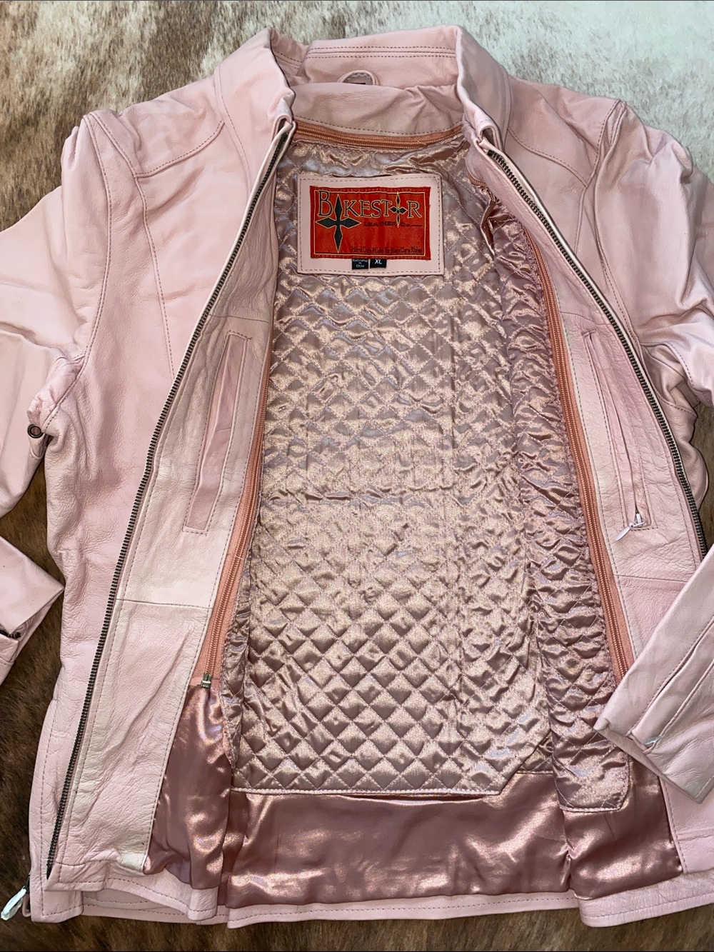Blush Pink Leather Moto Jacket
